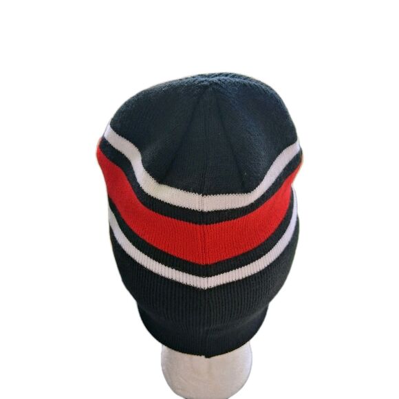 NIKE Beanie Youth Black White Red Knite Fold Over Swoosh Logo Ski Hat Cap - Picture 4 of 10